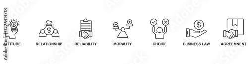 Business Ethics  icon vector illustration concept with icon of attitude, relationship, reliability, morality, choice, business law, agreemnent