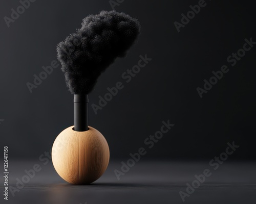 A symbolic representation of pollution with a wooden base and black smoke emission. photo