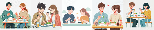vector set of couples eating together