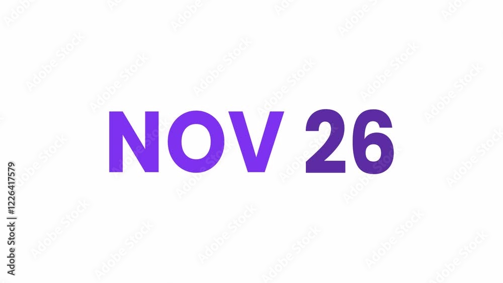 26th November calendar icon animation. Alpha matte with transparent background 4K resolution. 26th November calendar icon animation. Alpha matte with transparent background 4K resolution.