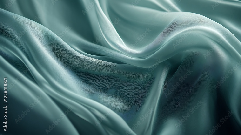 Obraz premium Subtle teal silk drapes elegantly flowing soft light. AI Generated