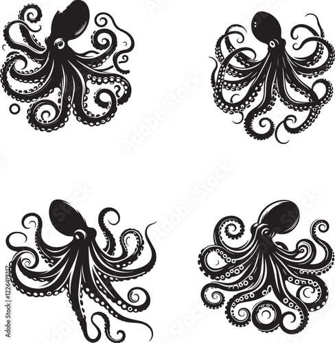 Octopus black and white  silhouette assets in vector farm 