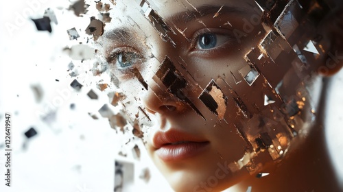 Abstract Digital Portrait of a Woman Disintegrating into Fragments