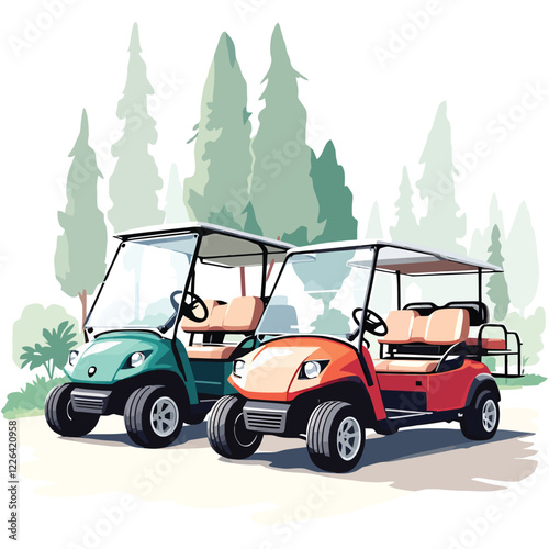 two golf carts parked in a parking lot