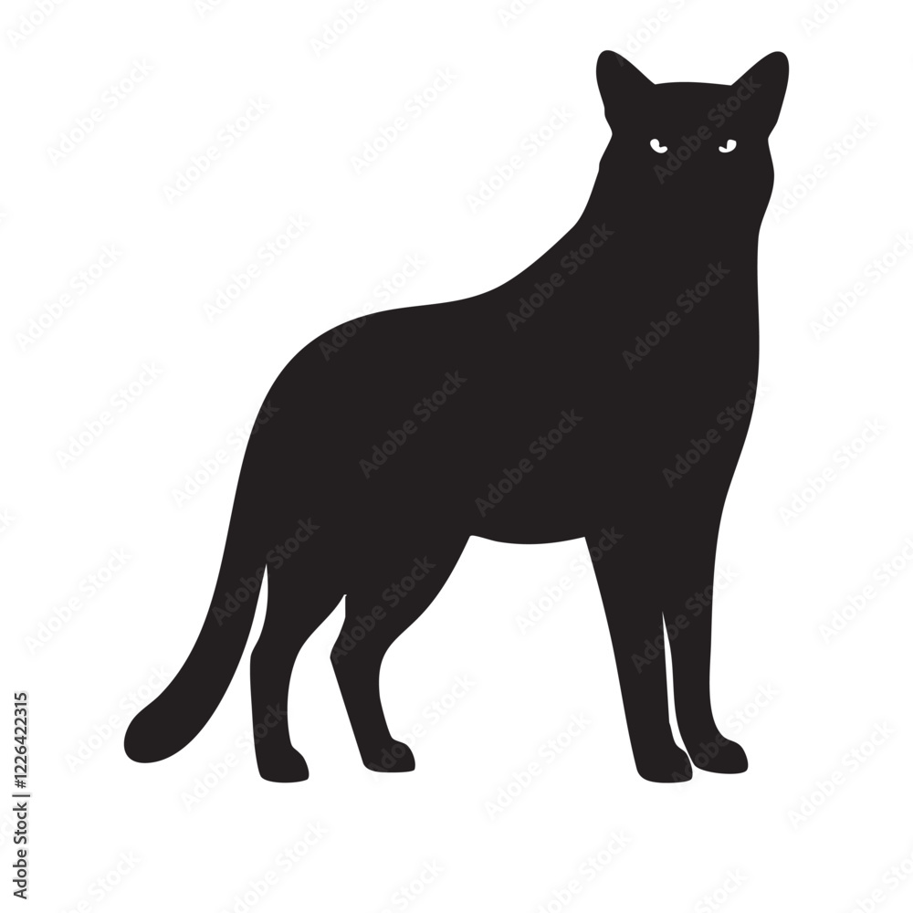 Black silhouette of a wolf standing in an alert position Black silhouette of a wolf standing in an alert position