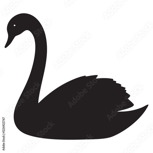 Elegant black silhouette of a swan floating on water, vector illustration