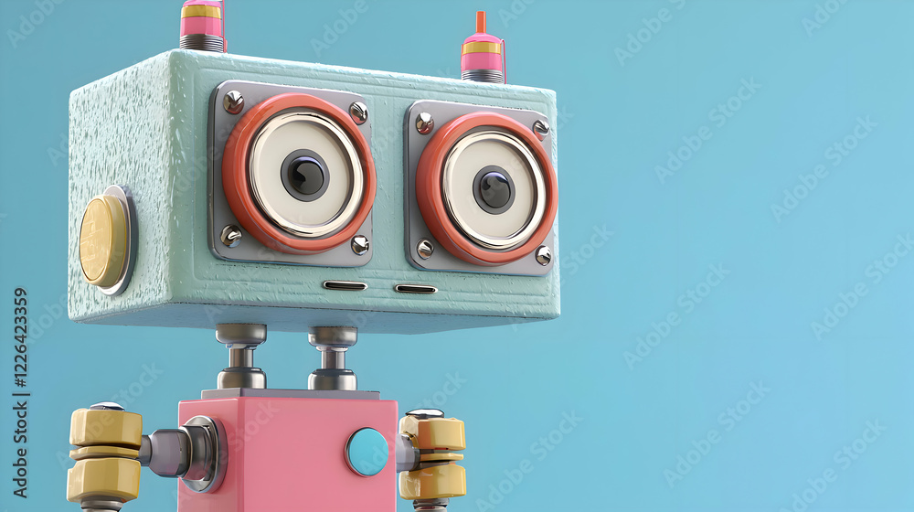 Fototapeta premium 3D rendered Pastel Robot in Blue, Pink, and White - blue background