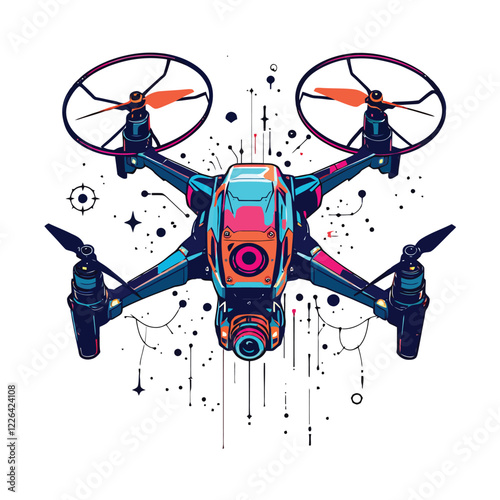 a colorful drone with a camera and a camera