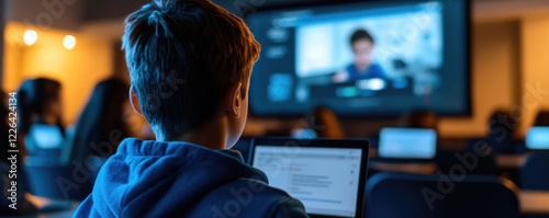 Young Student Engrossed in Online Learning