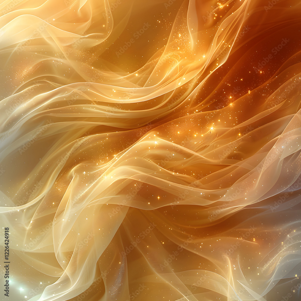 Fototapeta premium Elegant Golden Silk Fabric with Glowing Sparkles