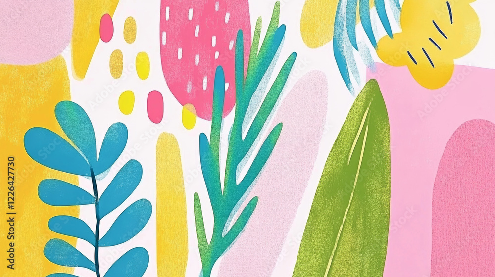 Fototapeta premium Colorful abstract leaves and shapes with playful design