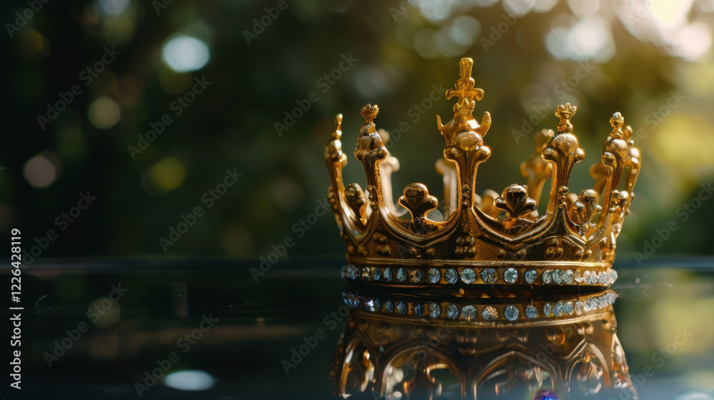 golden crown with intricate details and sparkling jewels, reflecting light beautifully. This regal piece symbolizes royalty and elegance, perfect for celebrations or special occasions golden crown with intricate details and sparkling jewels, reflecting light beautifully. This regal piece symbolizes royalty and elegance, perfect for celebrations or special occasions