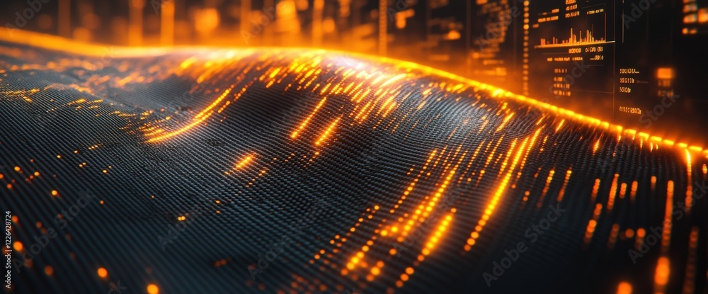 Fototapeta premium Abstract Digital Art Background: Orange and Black Dynamic Texture with Glowing Lines