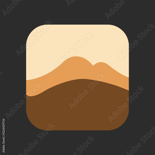 Minimalist desert landscape icon with rolling sand dunes and a warm color palette, vector illustration