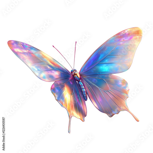 Wallpaper Mural Rainbow colored 3D holographic butterflies on white background Torontodigital.ca