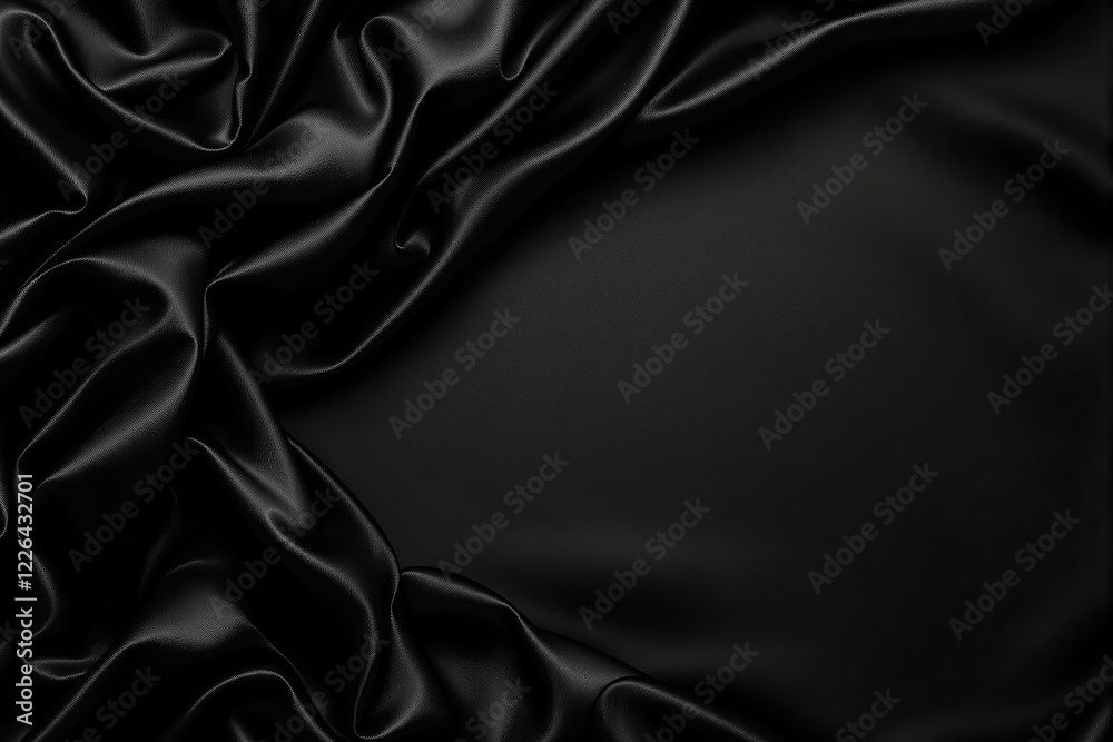 Fototapeta premium Silky fabric with smooth folds creating elegant texture on a seamless dark background. Luxurious and minimalist design. Ai generative