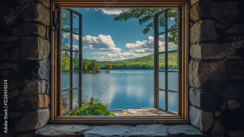 Lake house architecture scenery nature landscape green tree view window scenic decor house design interior ideas wallpaper backdrop