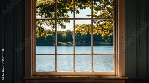 Lake house design scenery nature landscape green tree view window scenic decor house design interior ideas wallpaper backdrop