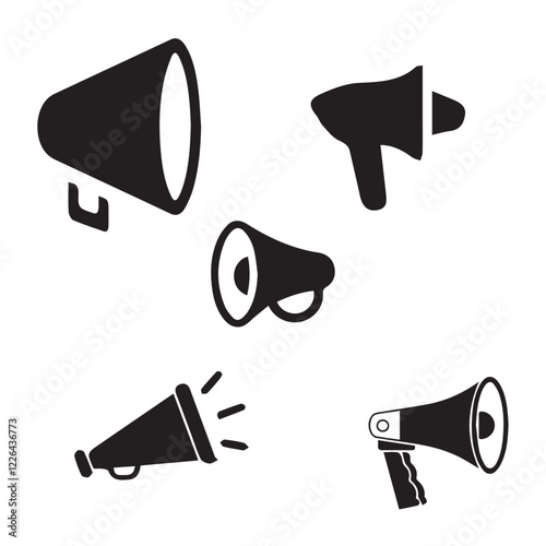 megaphone, announcement, voice, announce, amplifier, speech, volume, attention, loudspeaker, speaker, communication vector design icon symbol set 