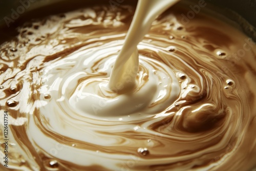 Milk pouring into coffee, creating swirling patterns. (1)