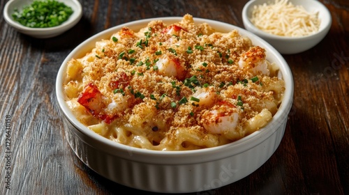 Wallpaper Mural A creamy and flavorful lobster mac and cheese with tender chunks of lobster and a crispy breadcrumb topping, served in a white ceramic dish, Mac and cheese centered Torontodigital.ca