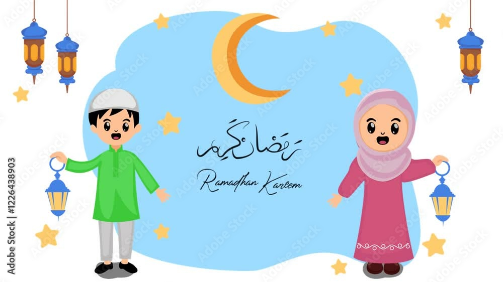 illustration of cute muslim boy and girl couple holding lantern celebrating the month of Ramadan. muslim child. muslim boy. muslim girl. muslim girl wearing hijab illustration of cute muslim boy and girl couple holding lantern celebrating the month of Ramadan. muslim child. muslim boy. muslim girl. muslim girl wearing hijab