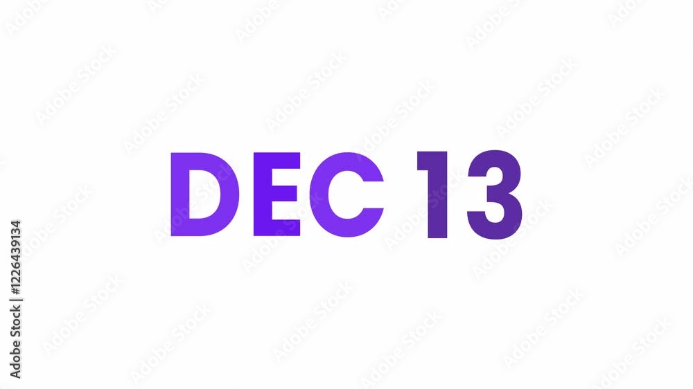 13th December calendar icon animation. Alpha matte with transparent background 4K resolution. 13th December calendar icon animation. Alpha matte with transparent background 4K resolution.