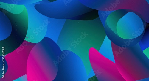 Abstract Shapes: Dynamic arrangement of swirling, overlapping, and textured shapes forming a vibrant composition