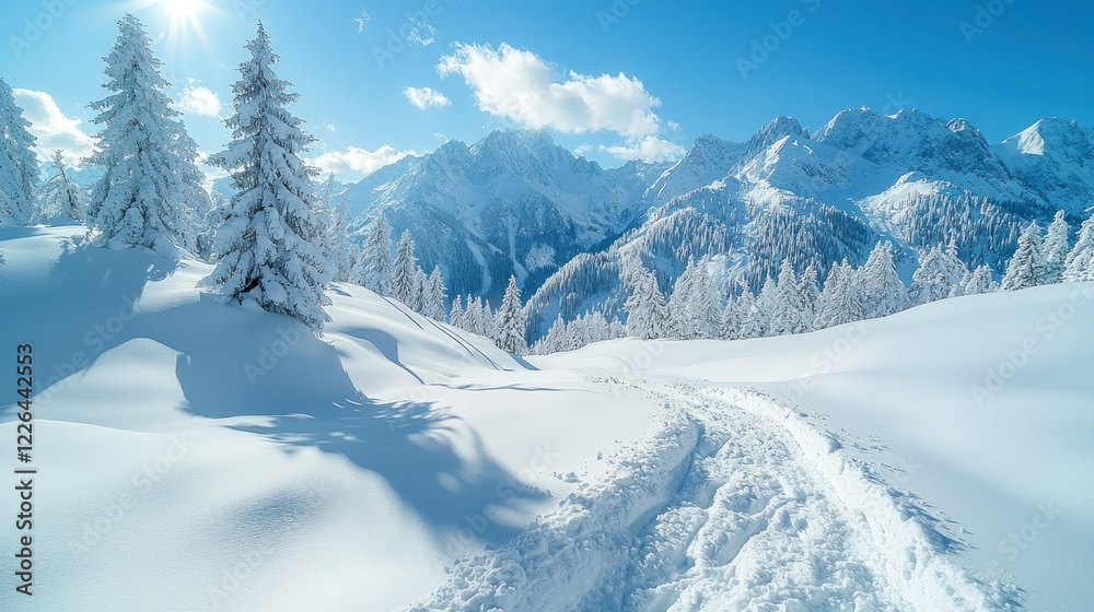 Obraz premium Snowy Mountain Winter Wonderland: A Breathtaking Alpine Scene