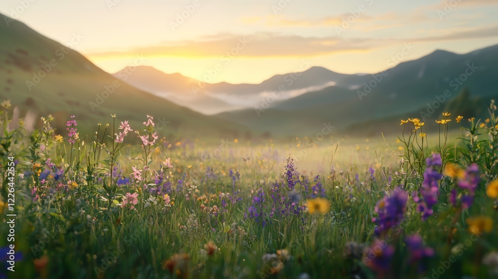 Obraz premium A Breathtaking View of Vibrant Flowers in a Majestic Mountain Landscape For Nature Lovers