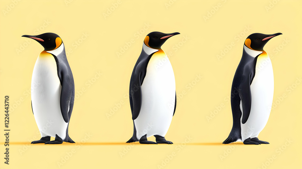 Fototapeta premium Three charming penguins in a playful stance.