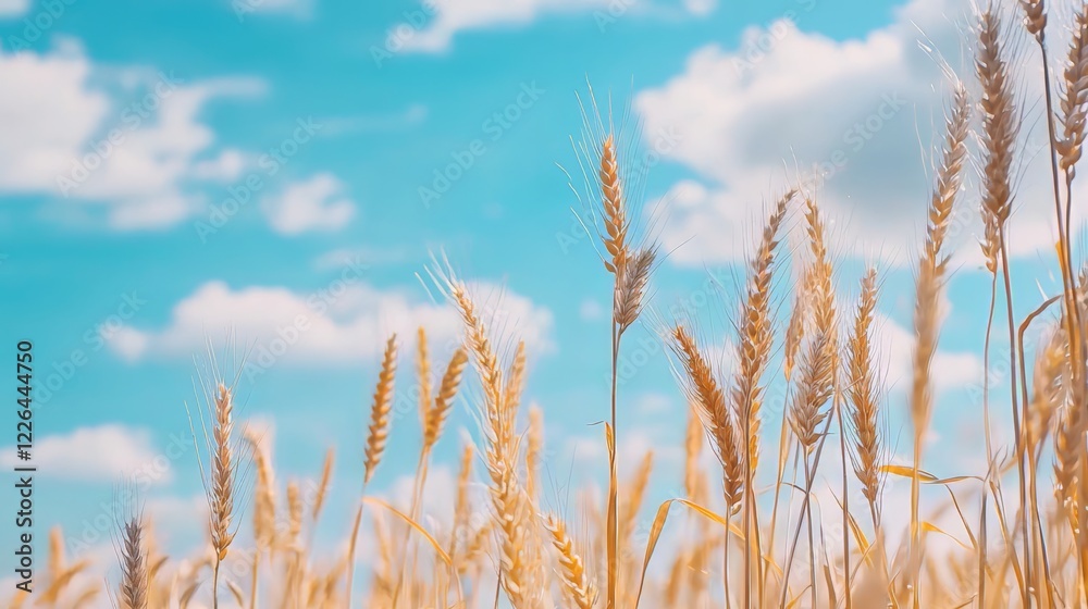 A Beautiful Expansive View of Golden Wheat Field Under a Clear Blue Sky in Nature's Splendor A Beautiful Expansive View of Golden Wheat Field Under a Clear Blue Sky in Nature's Splendor