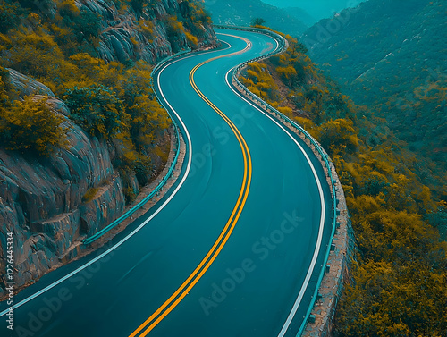 Winding mountain road, scenic drive, aerial view photo