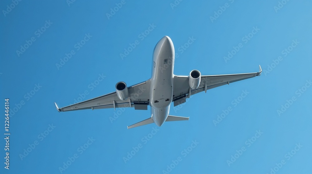 Fototapeta premium Airplane flying against clear blue sky
