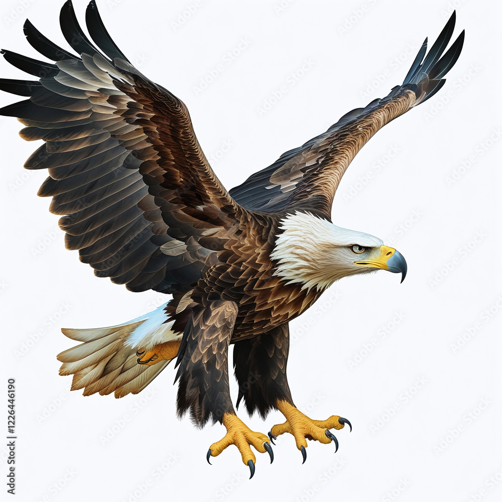 Naklejka premium eagle in flight, American bald eagle on white background, Golden eagle