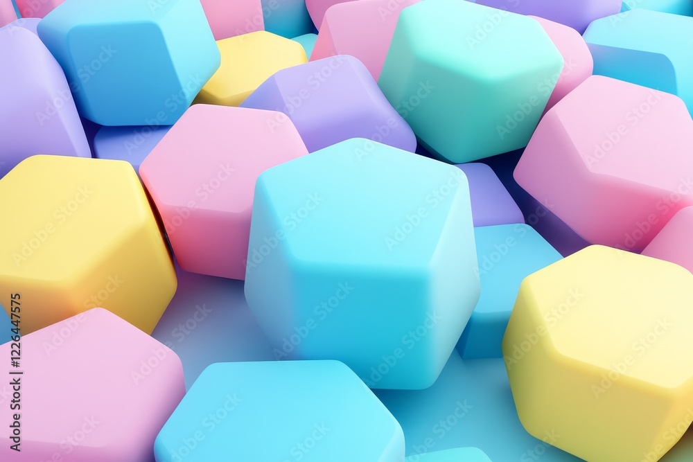 Fototapeta premium Colorful Hexagon and Square Shapes in Soft Pastel Shades