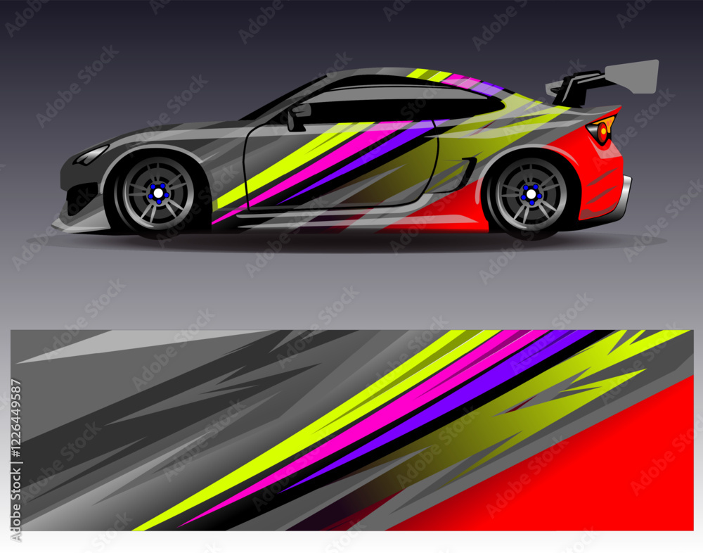 Car wrap design vector. Graphic abstract stripe racing background designs for vehicle, rally, race, adventure and car racing livery Car wrap design vector. Graphic abstract stripe racing background designs for vehicle, rally, race, adventure and car racing livery