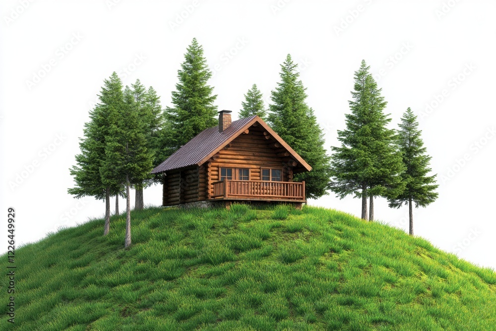 Secluded Log Cabin nestled on Hilltop surrounded by Evergreen Trees Secluded Log Cabin nestled on Hilltop surrounded by Evergreen Trees