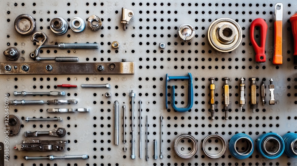 A set of automotive gaskets and seals neatly arranged on a workbench with a metallic finish. A set of automotive gaskets and seals neatly arranged on a workbench with a metallic finish.