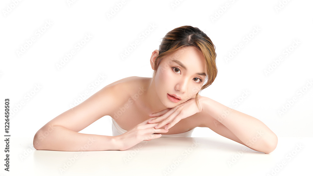 Beautiful young asian woman with clean fresh skin on white background, Face care, Facial treatment, Cosmetology, beauty and spa, Asian women portrait. Beautiful young asian woman with clean fresh skin on white background, Face care, Facial treatment, Cosmetology, beauty and spa, Asian women portrait.