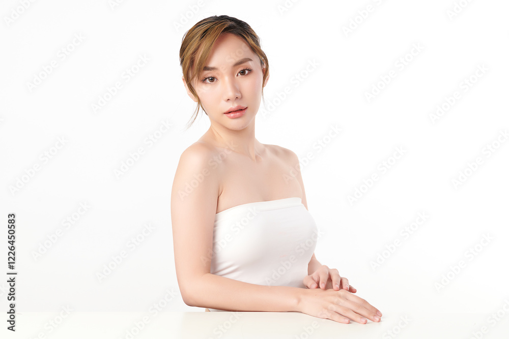 Beautiful young asian woman with clean fresh skin on white background, Face care, Facial treatment, Cosmetology, beauty and spa, Asian women portrait. Beautiful young asian woman with clean fresh skin on white background, Face care, Facial treatment, Cosmetology, beauty and spa, Asian women portrait.