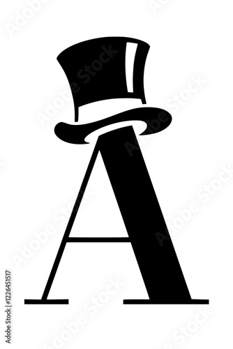 Letter A with Top Hat Silhouette, Black silhouette of the letter A wearing a stylish top hat, symbolizing elegance, sophistication, and classic design on a white background.  
  
