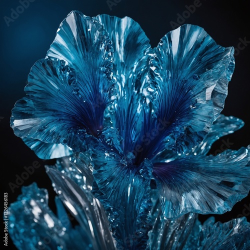 A mesmerizing deep blue aquamarine crystal iris with intricate facets.