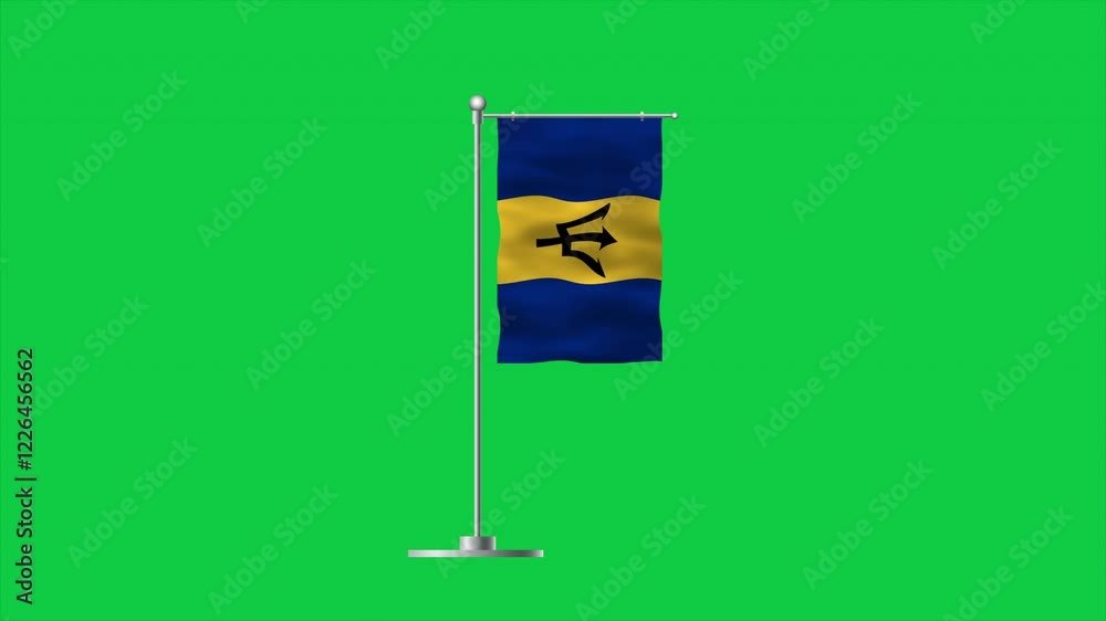 High detailed flag of Barbados. National Barbados flag. North America. 3D Render. Green Background.