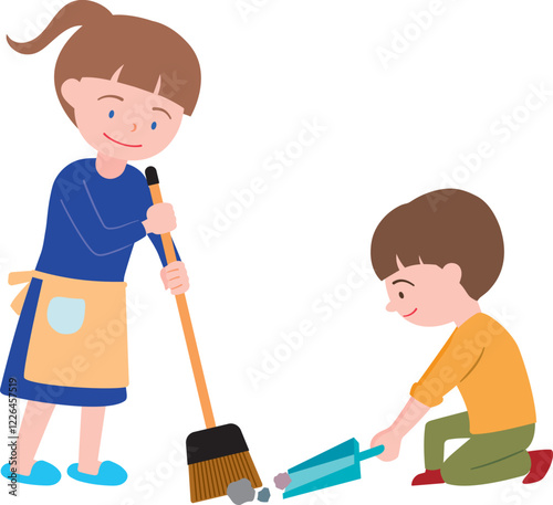 help with the housework: sweep with a broom