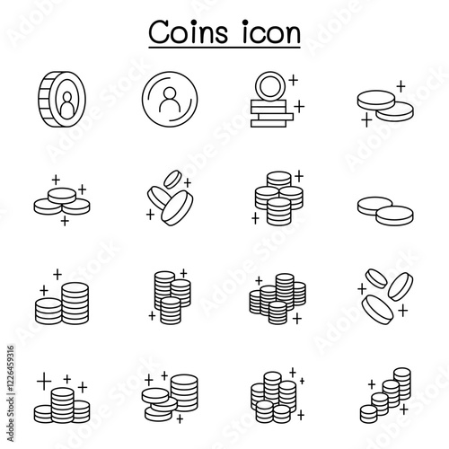 Coin icon set in thin line style