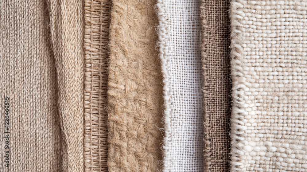 Textured Tapestry: A close-up shot revealing the intricate details and textures of various fabric swatches in muted earth tones. Textured Tapestry: A close-up shot revealing the intricate details and textures of various fabric swatches in muted earth tones.