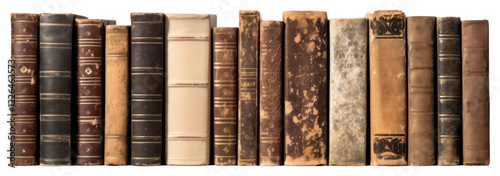 PNG Varying ages and designs of the spines of old books publication library