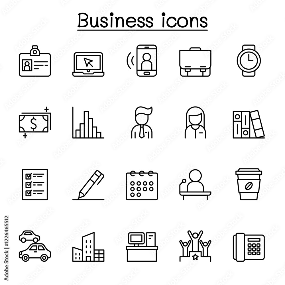 Fototapeta premium Business icon set in thin line style