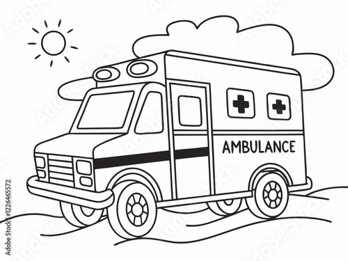 Ambulance Coloring Page Emergency Vehicle Illustration